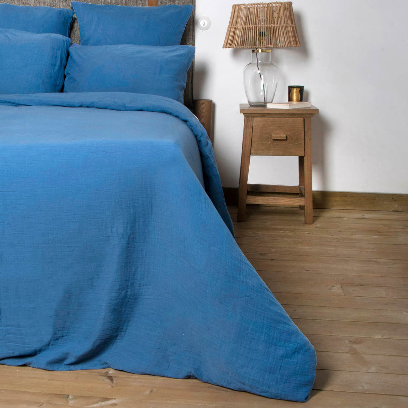 Febronie Home Taie d'oreiller 100% Gaze de Coton Clara bleu jean