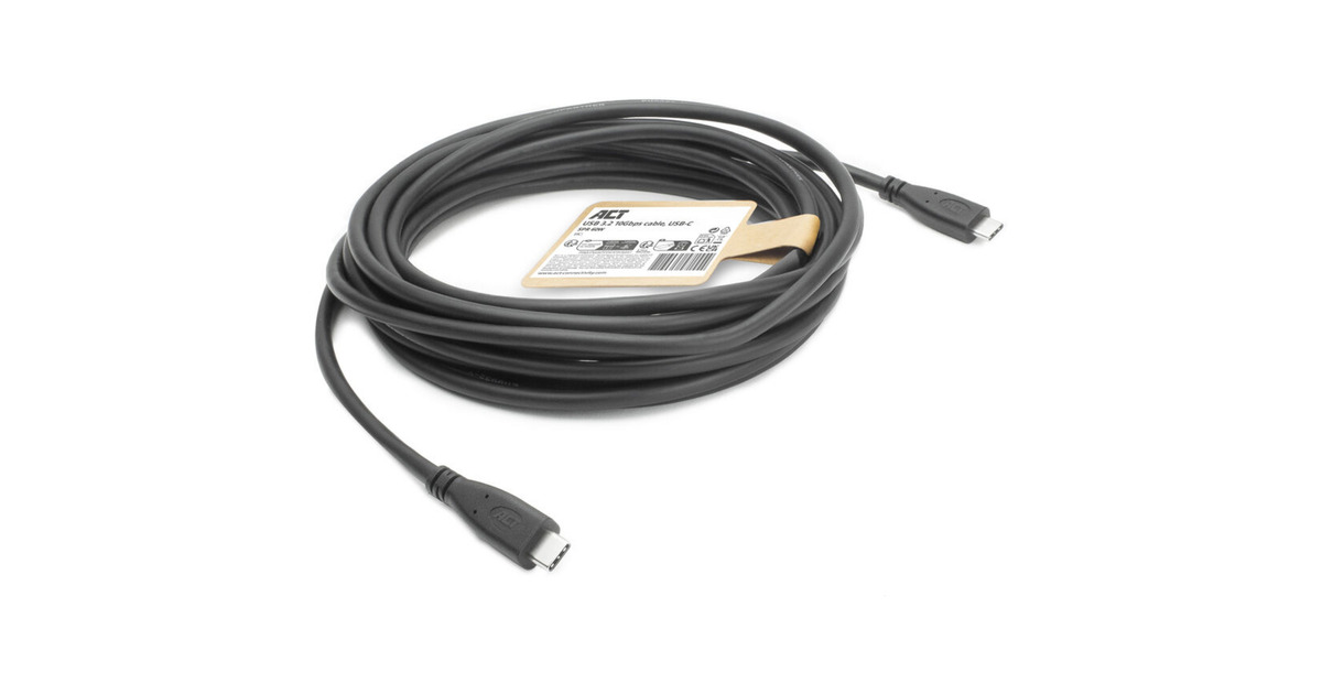ACT ConnectivityUSB 3.0 10Gbps 60W USB Type-C kabel, 5 meter  (Zwart)