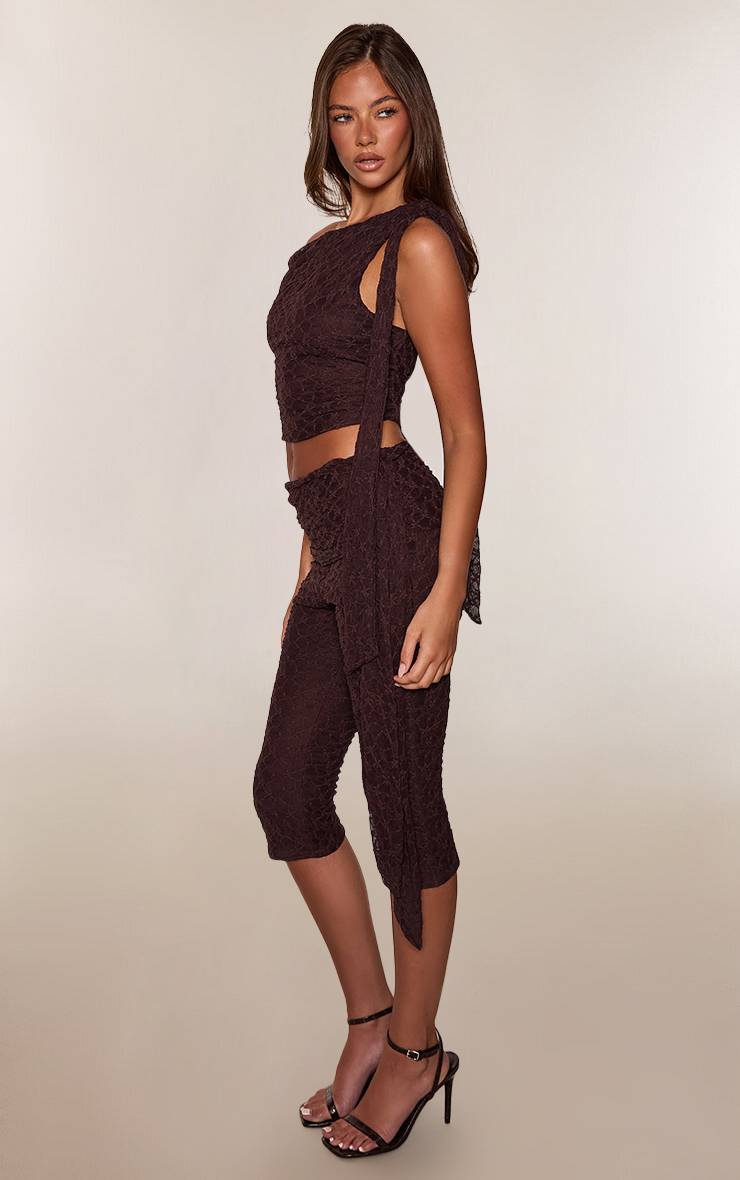 Marron Ensemble Capri En Dentelle À Détail Nœud Asymétrique