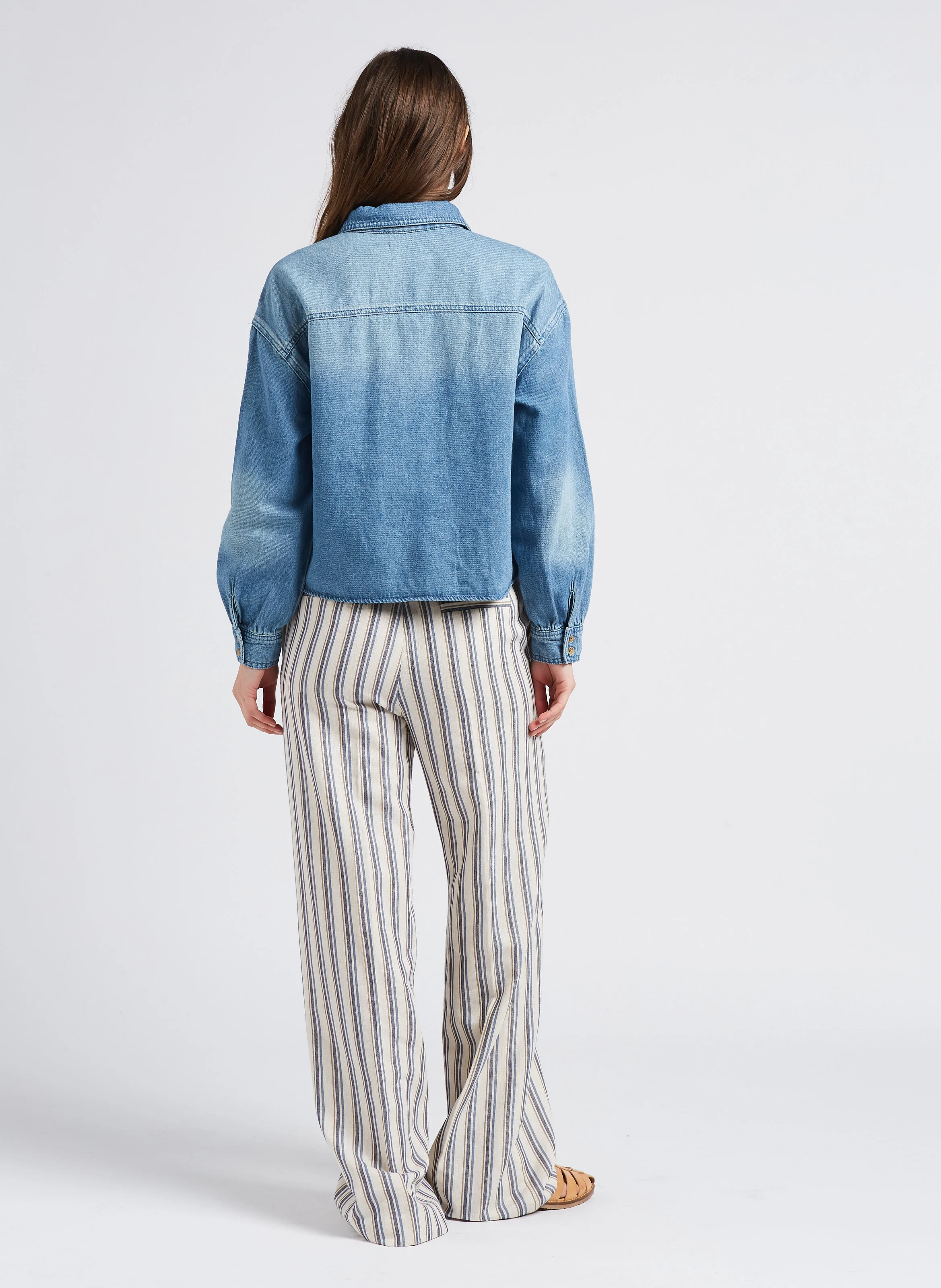 CLARA - Chemise courte droite à col classique | Bleu