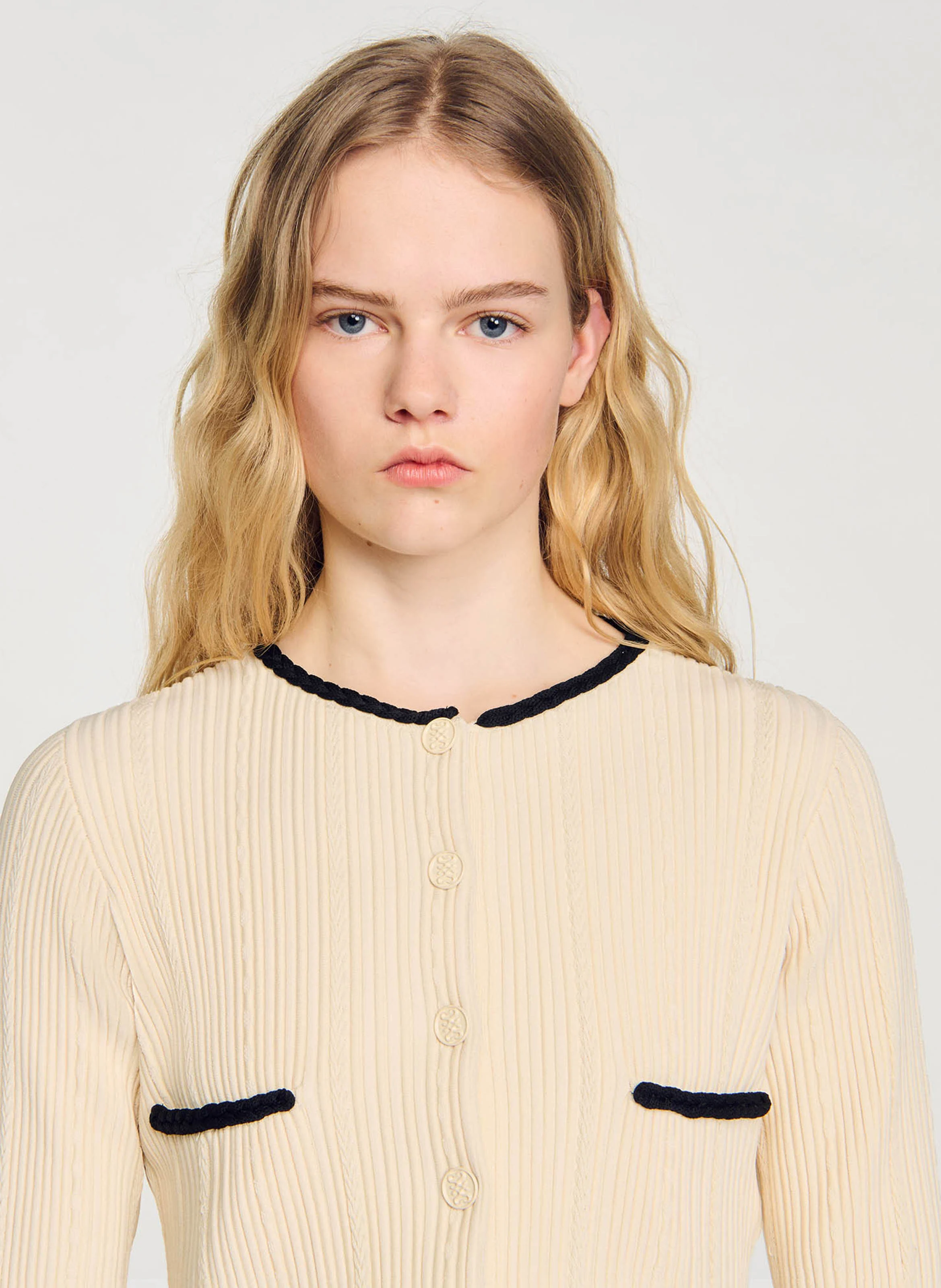 Gilet court col rond | Blanc