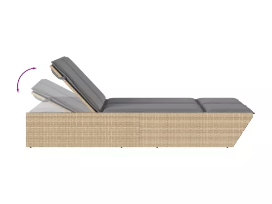 Chaise longue double avec coussins beige résine tressée