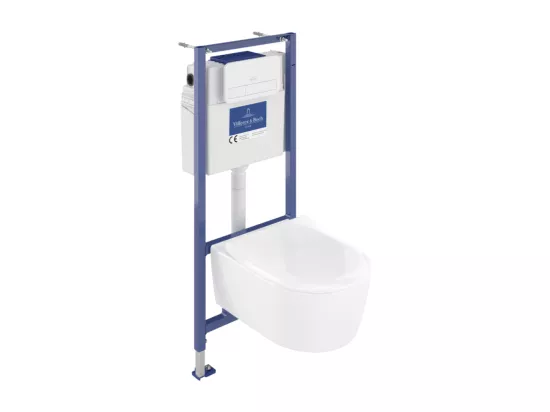 Pack WC suspendu sans bride VILLEROY ET BOCH Avento + Bâti support ViConnect Pro + abattant frein de chute + plaque blanche