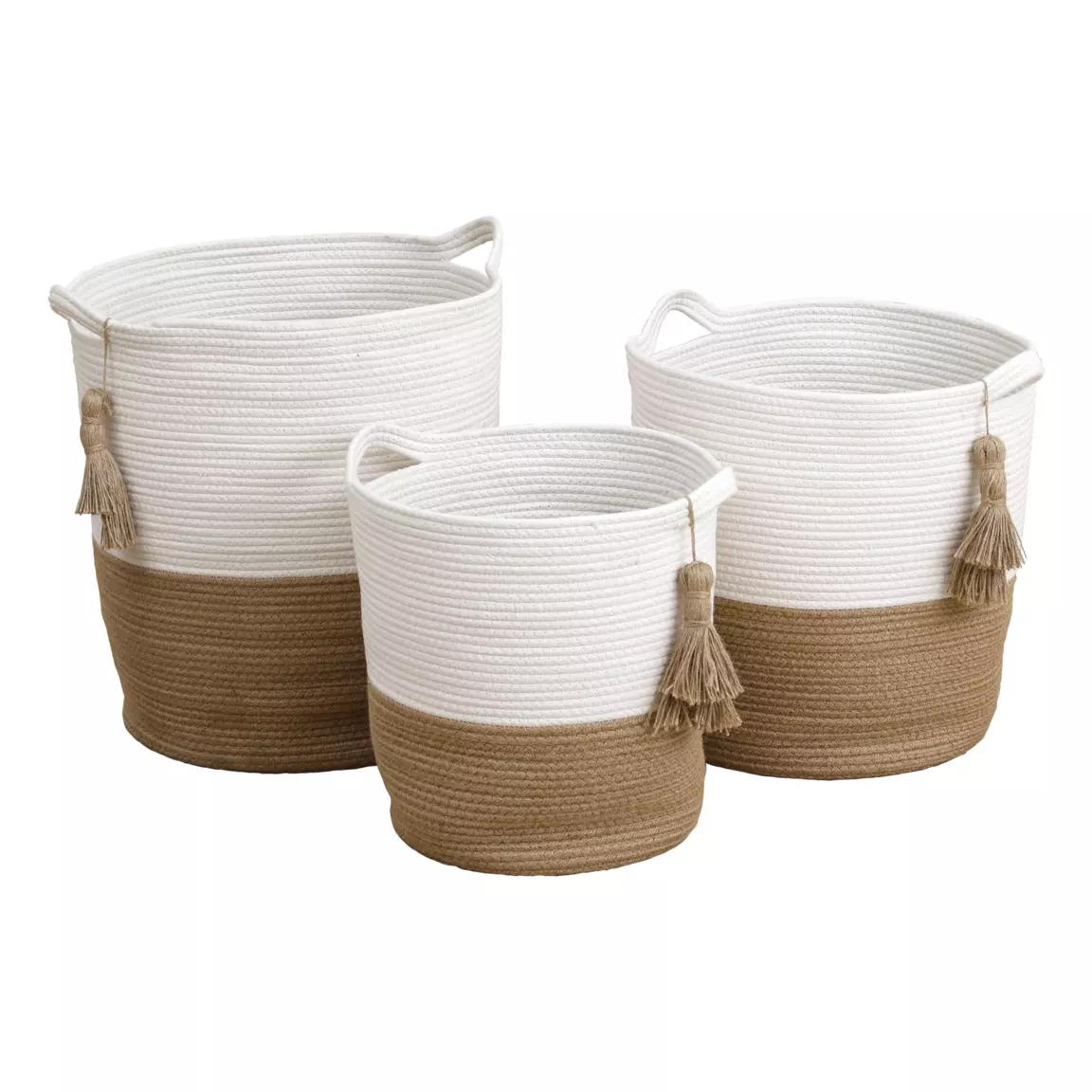 Lot de 3 paniers à linge (H47 cm) Pompons Camel