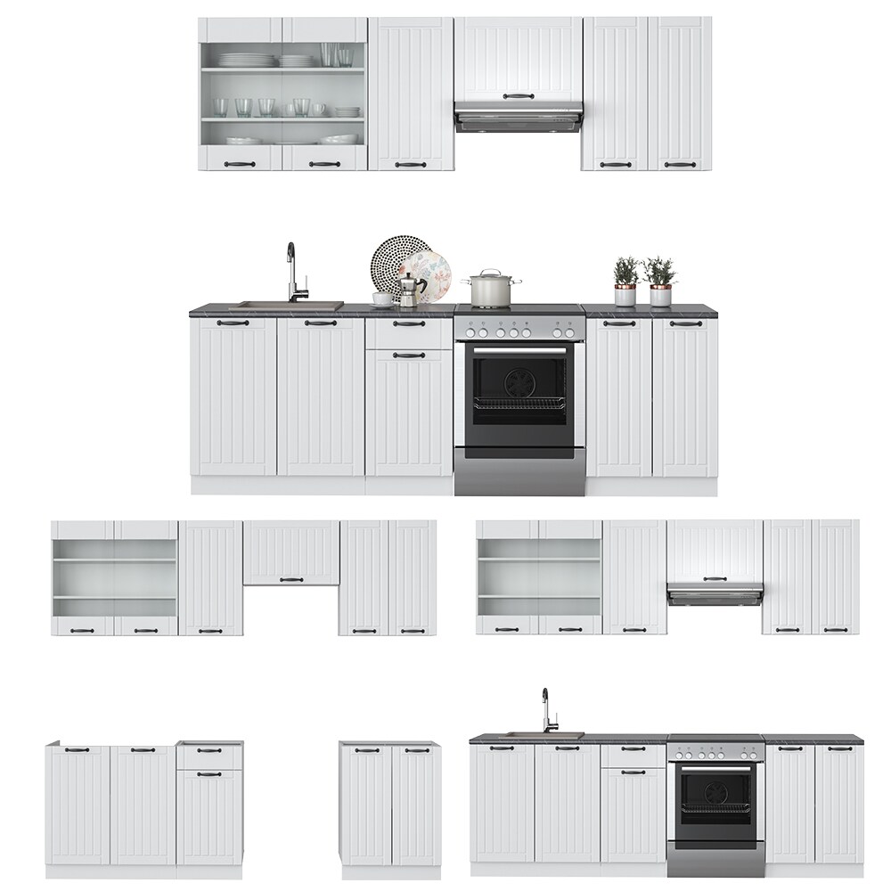 Vicco Küche Fame-Line 240 cm Küchenzeile Landhaus Küchenblock Einbau Weiß