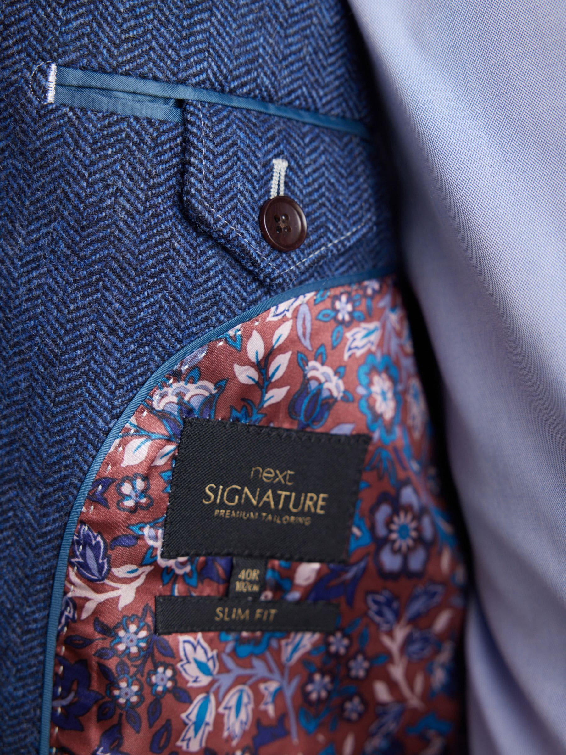 Blauw - Normale Pasvorm - Signature Nova Fides Blazer van wolblend met visgraatmotief