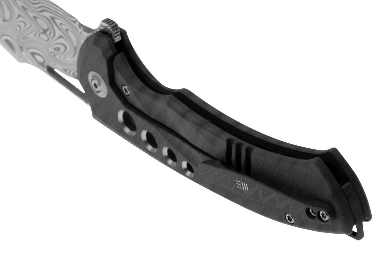 WE Knife Swiftfin WE23051-DS1 Thor Damasteel, Tiger Stripe Flamed Titanium, Satin Holes zakmes
