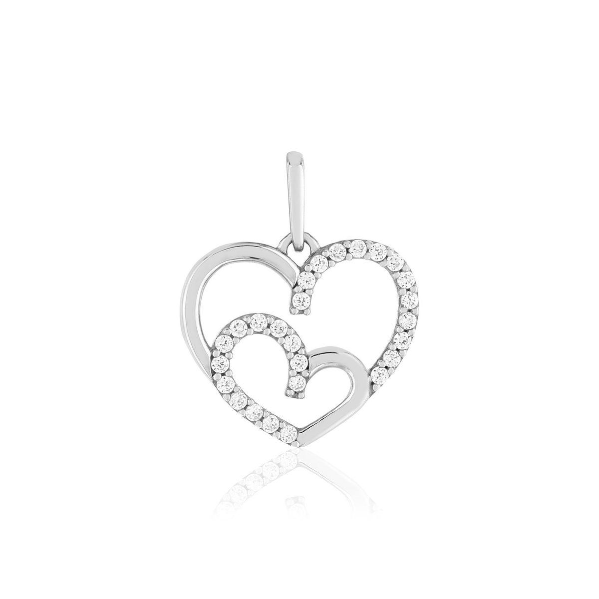 Pendentif or 375 blanc zirconias blancs coeur