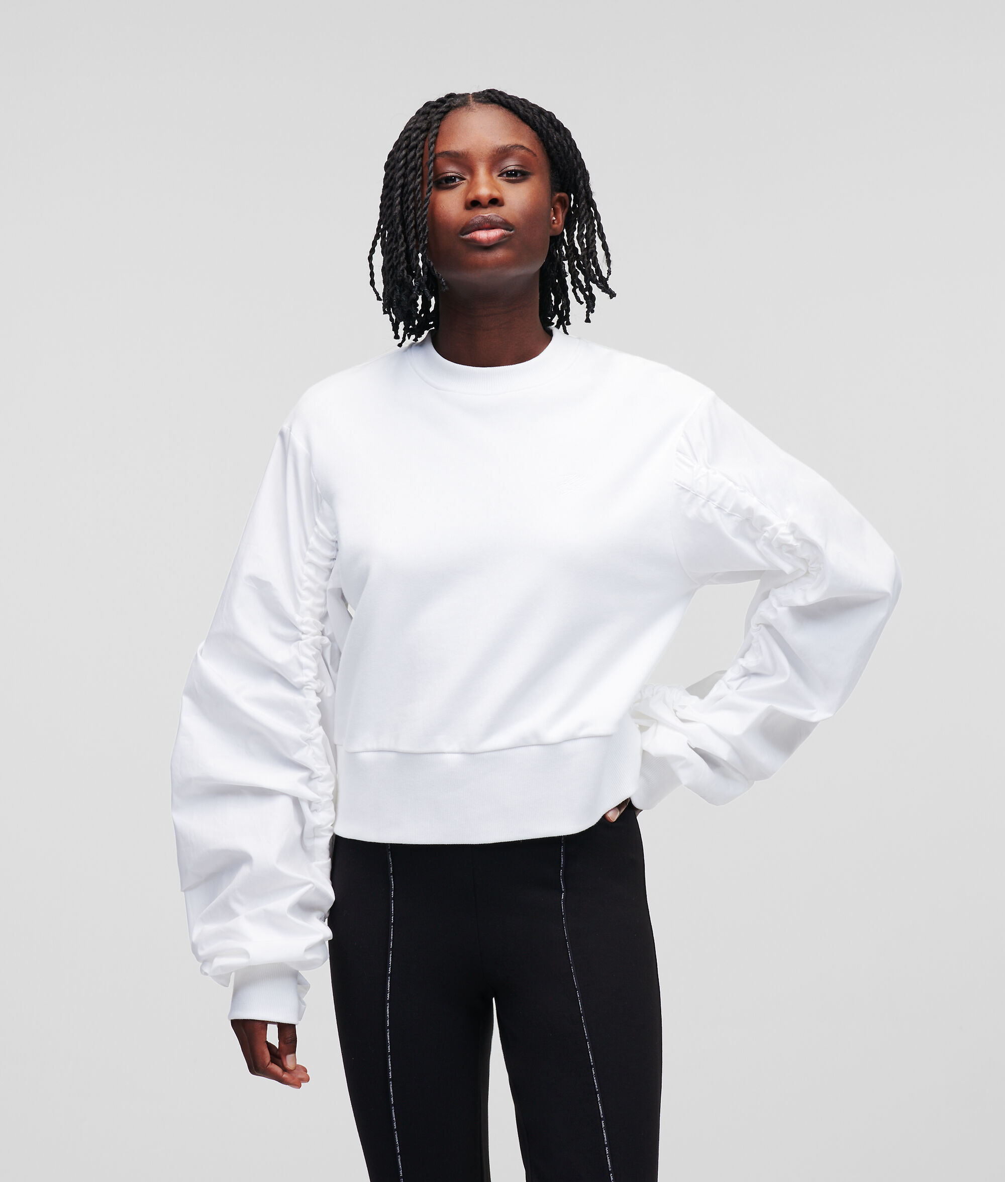 SWEAT-SHIRT CROPPED À MANCHES EN POPELINE
