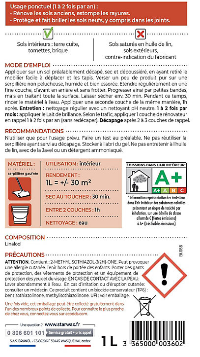 Rénovateur brillant protecteur tomettes et terres cuites Starwax 1L