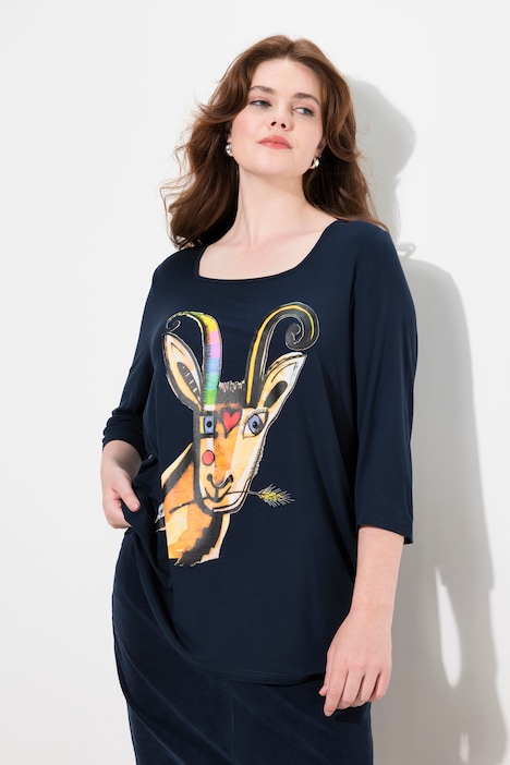 Shirt, Tiermotiv, A-Linie, Carree-Ausschnitt, 3/4-Arm