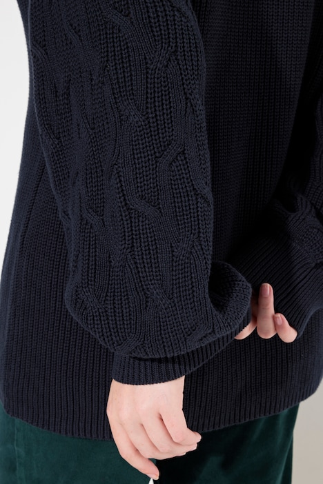 Pullover, Zopfmuster, Stehkragen, Langarm, Biobaumwolle