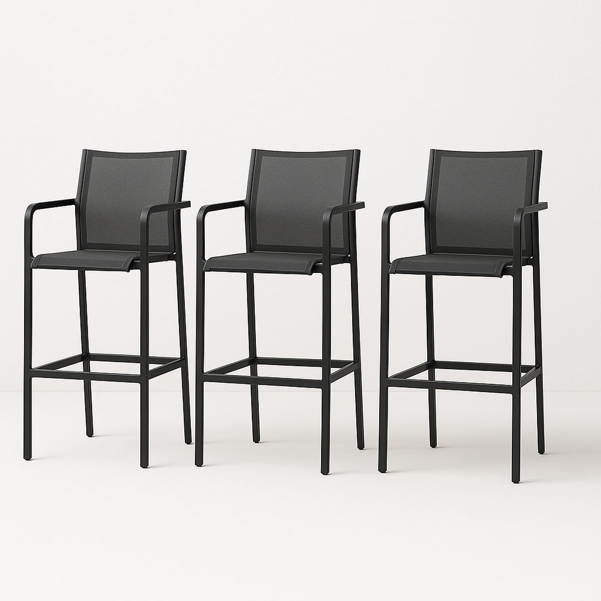3er-Set Barhocker Aluminium Textilene Schwarz 110cm