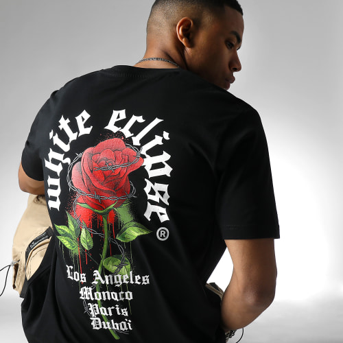 Tee Shirt Oversize Large Roses Barbed Noir