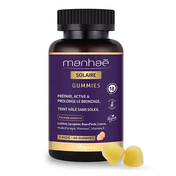 Gomas Manhaé Solaire: Prepara, ativa e prolonga o bronzeado. 60 gomas.