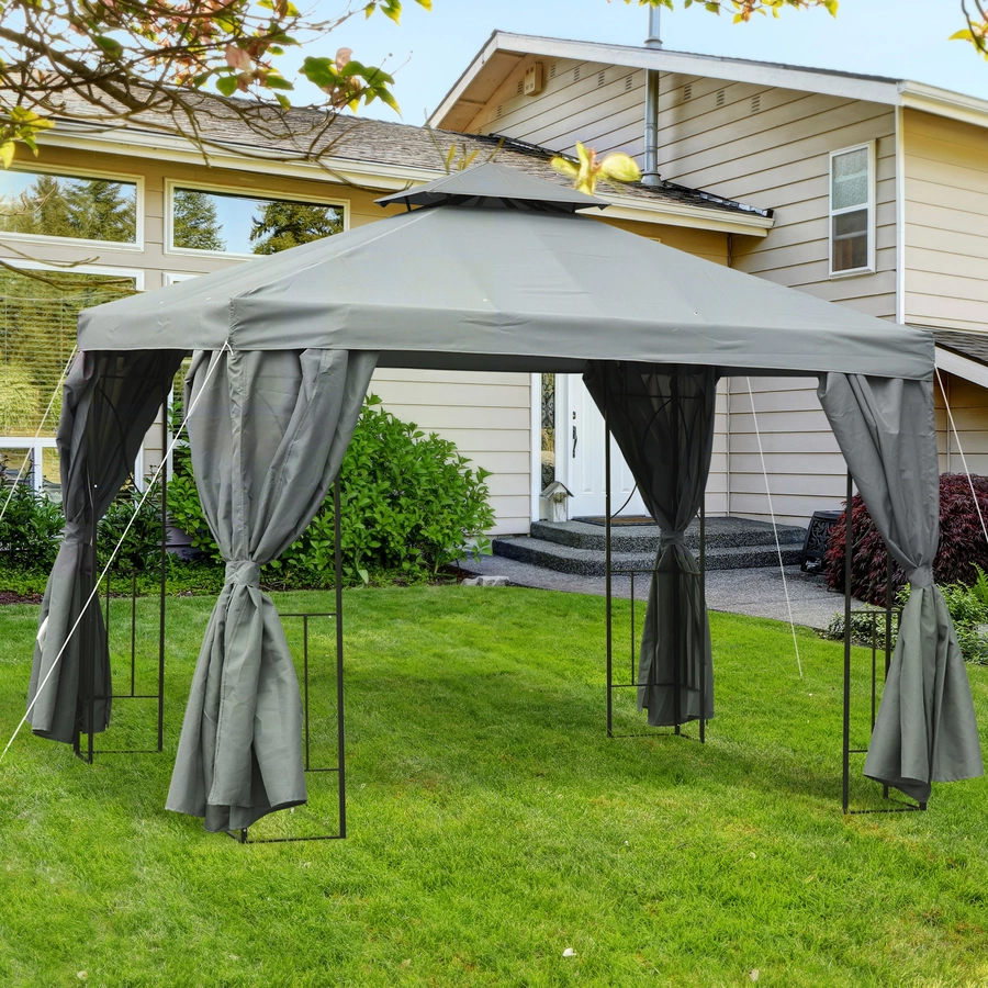 Outsunny Gartenpavillon mit Doppeldach grau