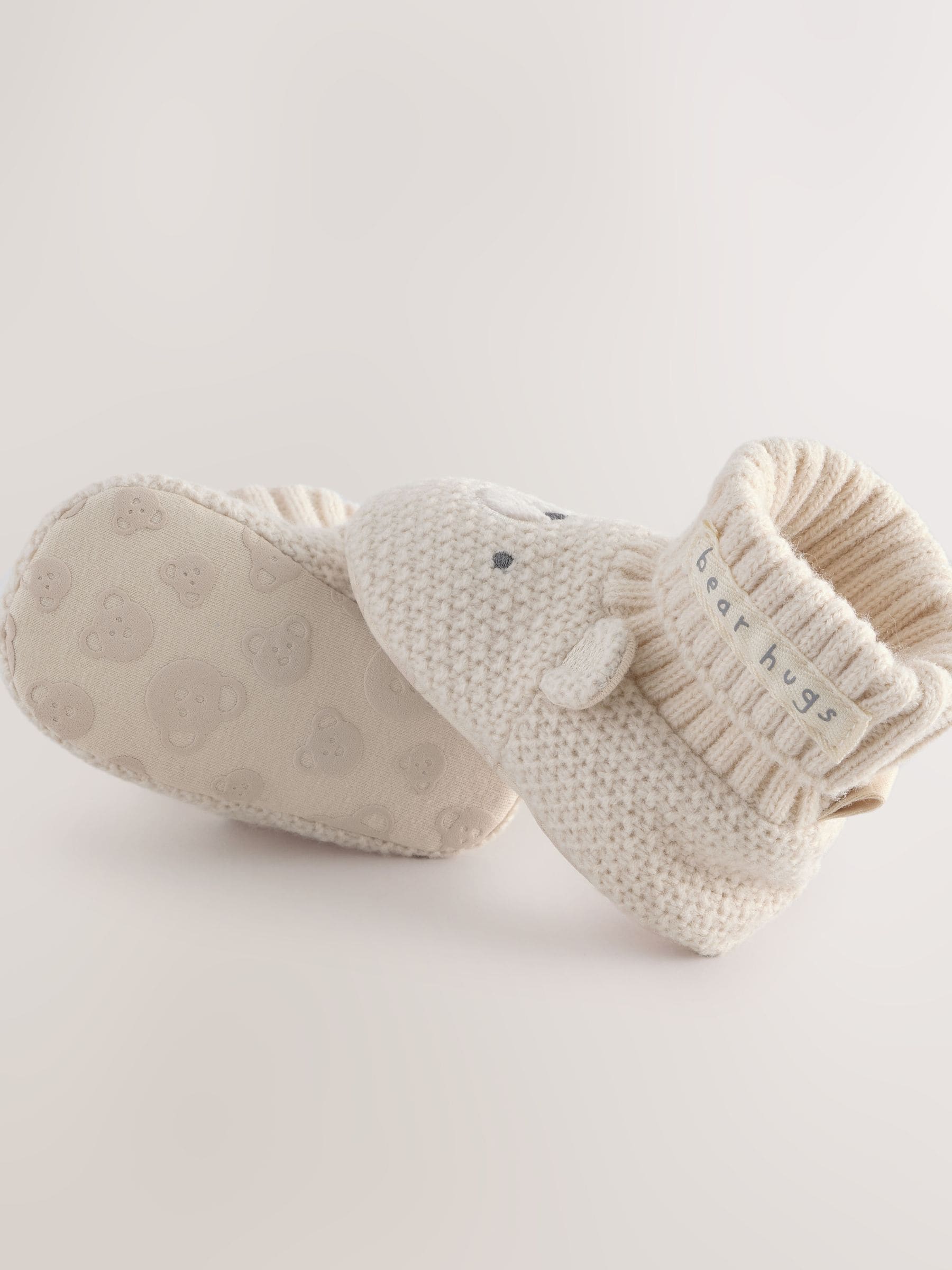 Neutraal met beren - Babyschoenen met sok-bovenkant (0-18mnd)