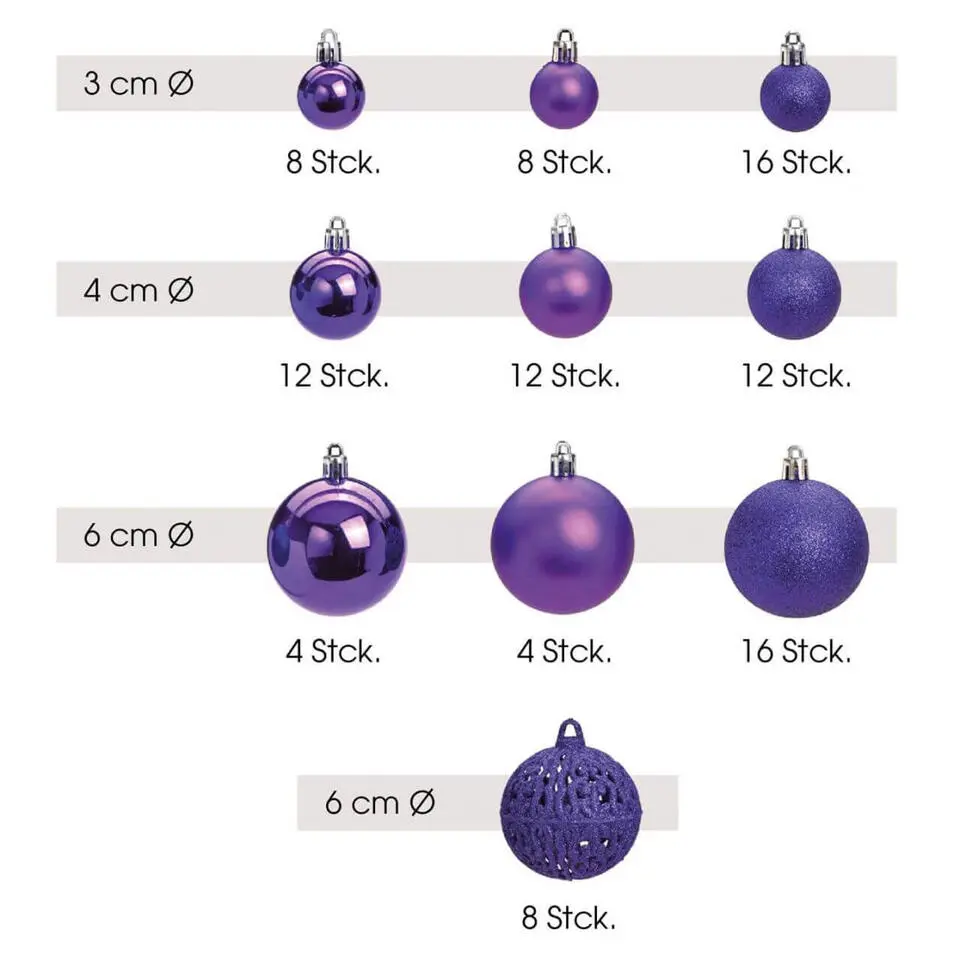 Kerstballen - 100 stuks - paars - kunststof - 3-4-6 cm
