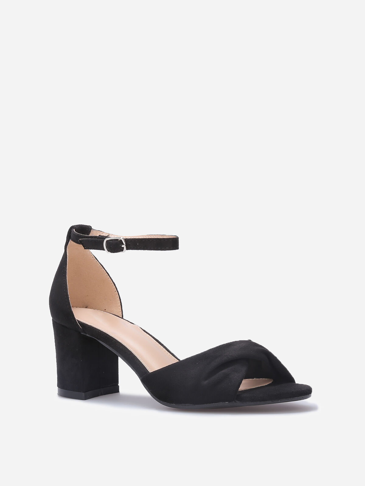 Sandales en suédine à bride effet nouée- Noir