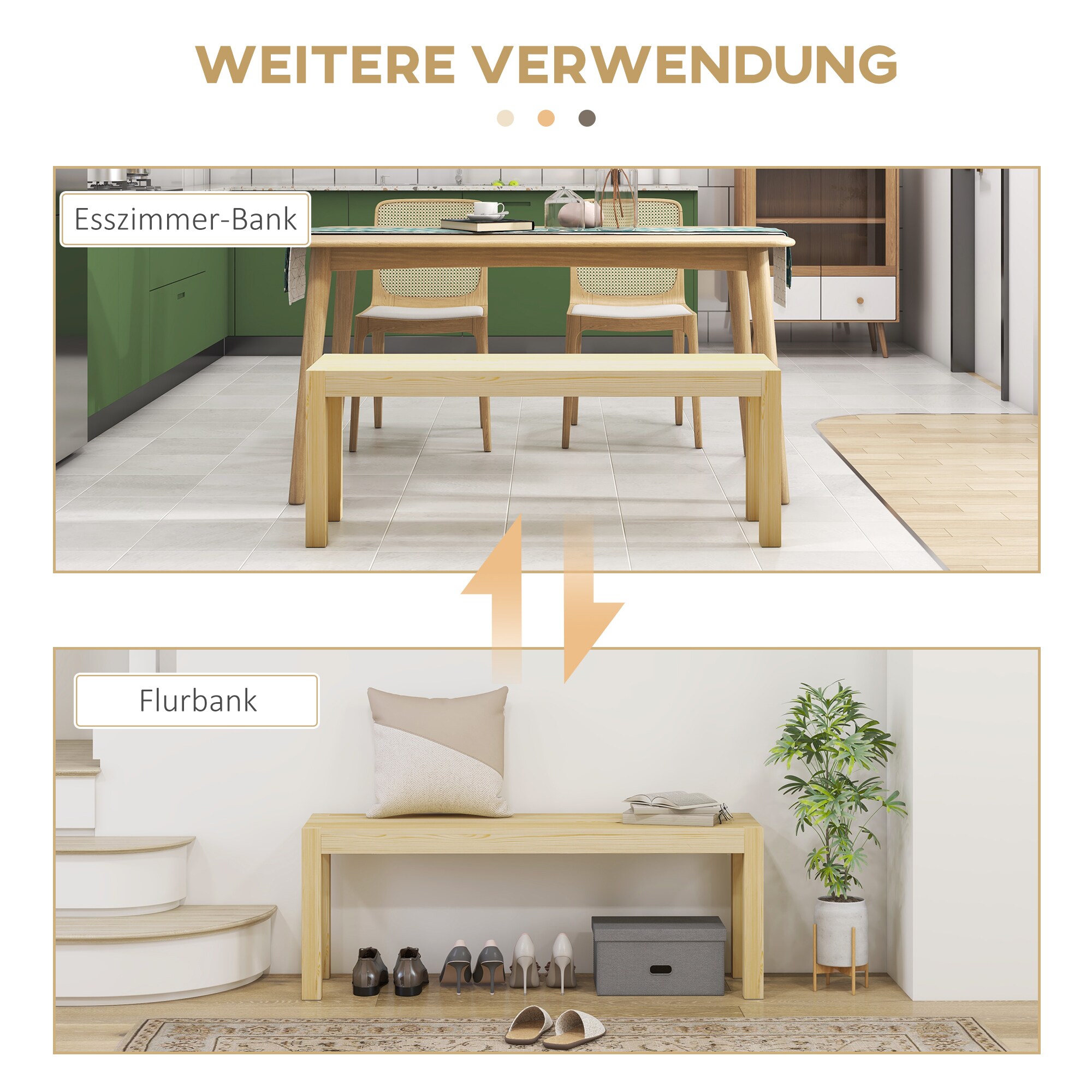 HOMCOM Sitzbank mit rutschfesten Fußpads natur 120L x 33B x 45H cm