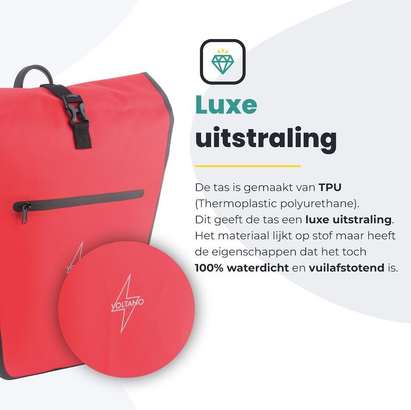 Voltano - Luxe E-bike Fietstas - Zwart/Rood - 28L - Pakaftas Met Laptopvak - 100% Waterdicht