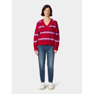 Damen-Strickpullover gestreift, Rot
