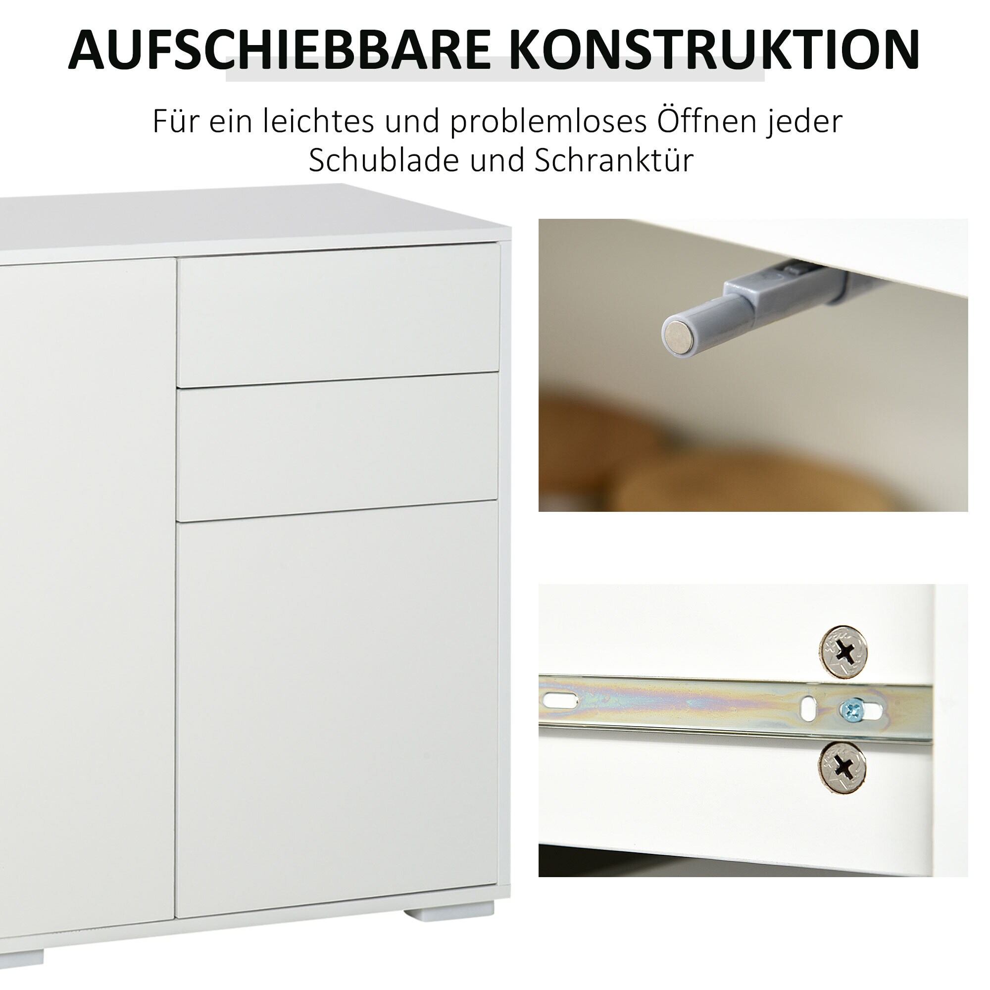 HOMCOM Beistellschrank mit Druckmechanismus weiß 117L x 36B x 74H cm