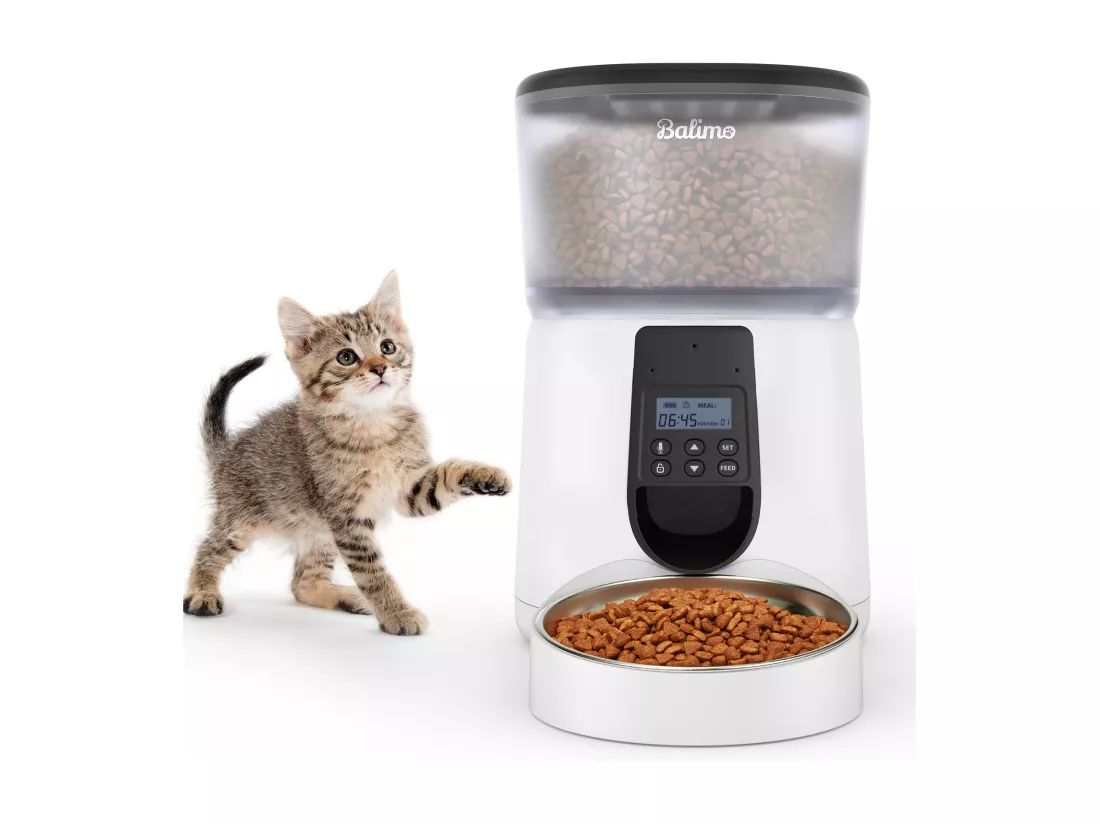 Balimo 4L Distributeur Croquettes Chat Automatique,Bol en Acier Inoxydable pour Animaux Domestiques,Distributeur De Nourriture SèChe pour Chats（B