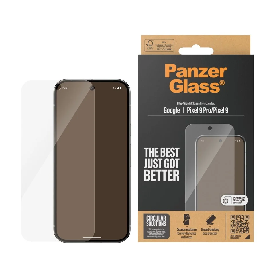 PanzerGlass - Skærmbeskyttelse til Google Pixel 9/9 Pro - Ultra-Wide Fit