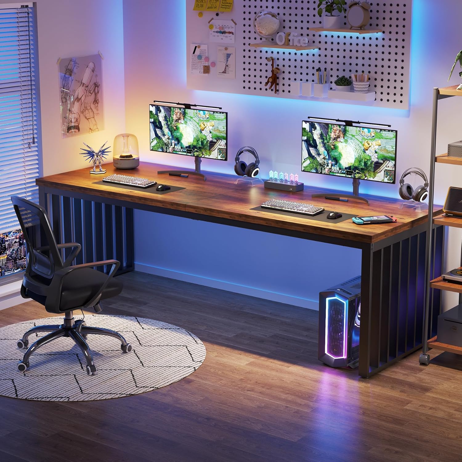 Tribesigns 180 cm Schreibtisch, großer Computertisch PC Tisch Bürotisch mit robustem Metallgestell, Arbeitsstation für Home Office zu Hause Schreibtische, Konferenztisch (ohne Stuhl) (Braun)
