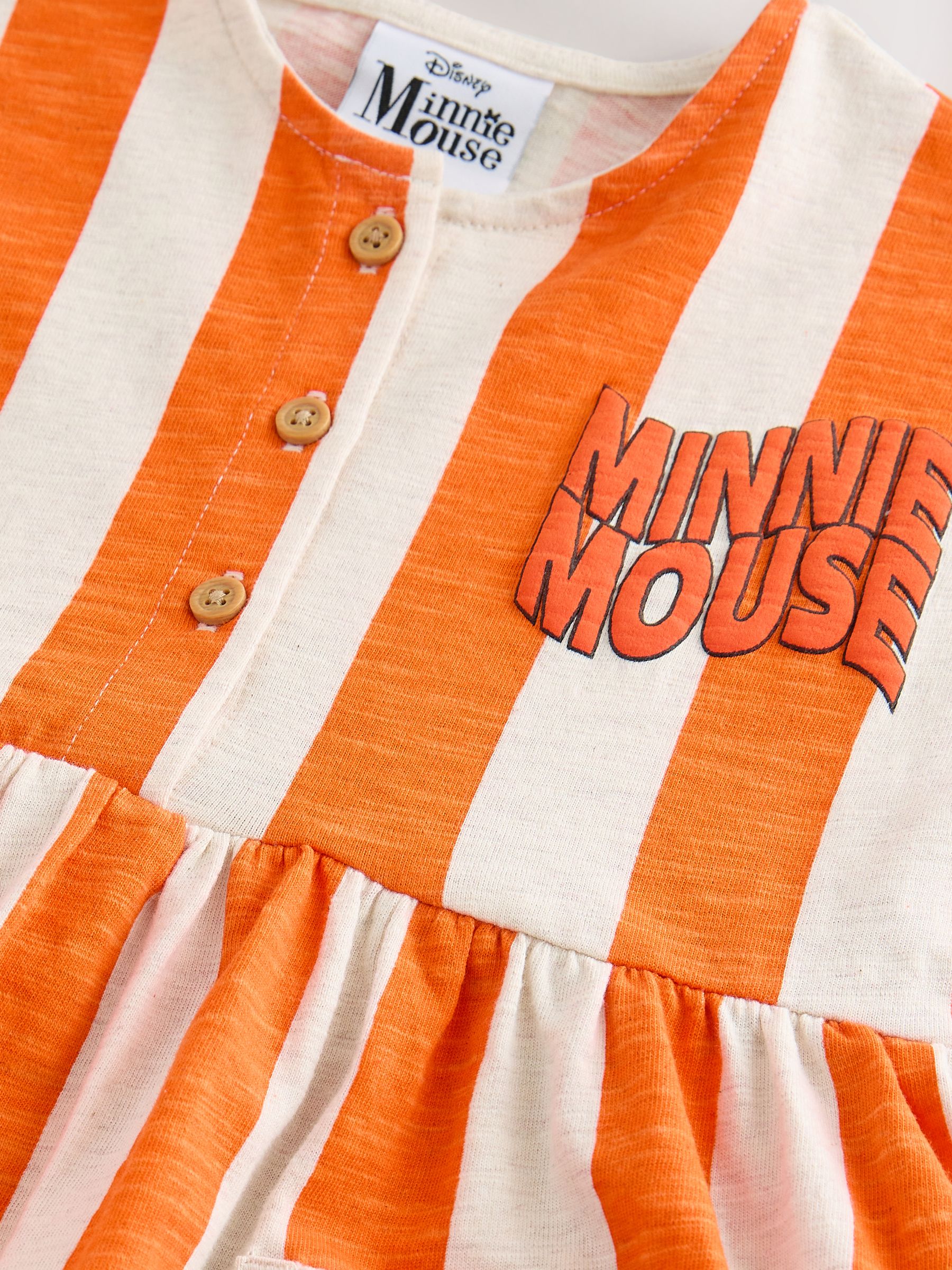 Minnie Mouse Orange Stripe - Jersey jurk met korte mouwen (3 mnd-7 jr)