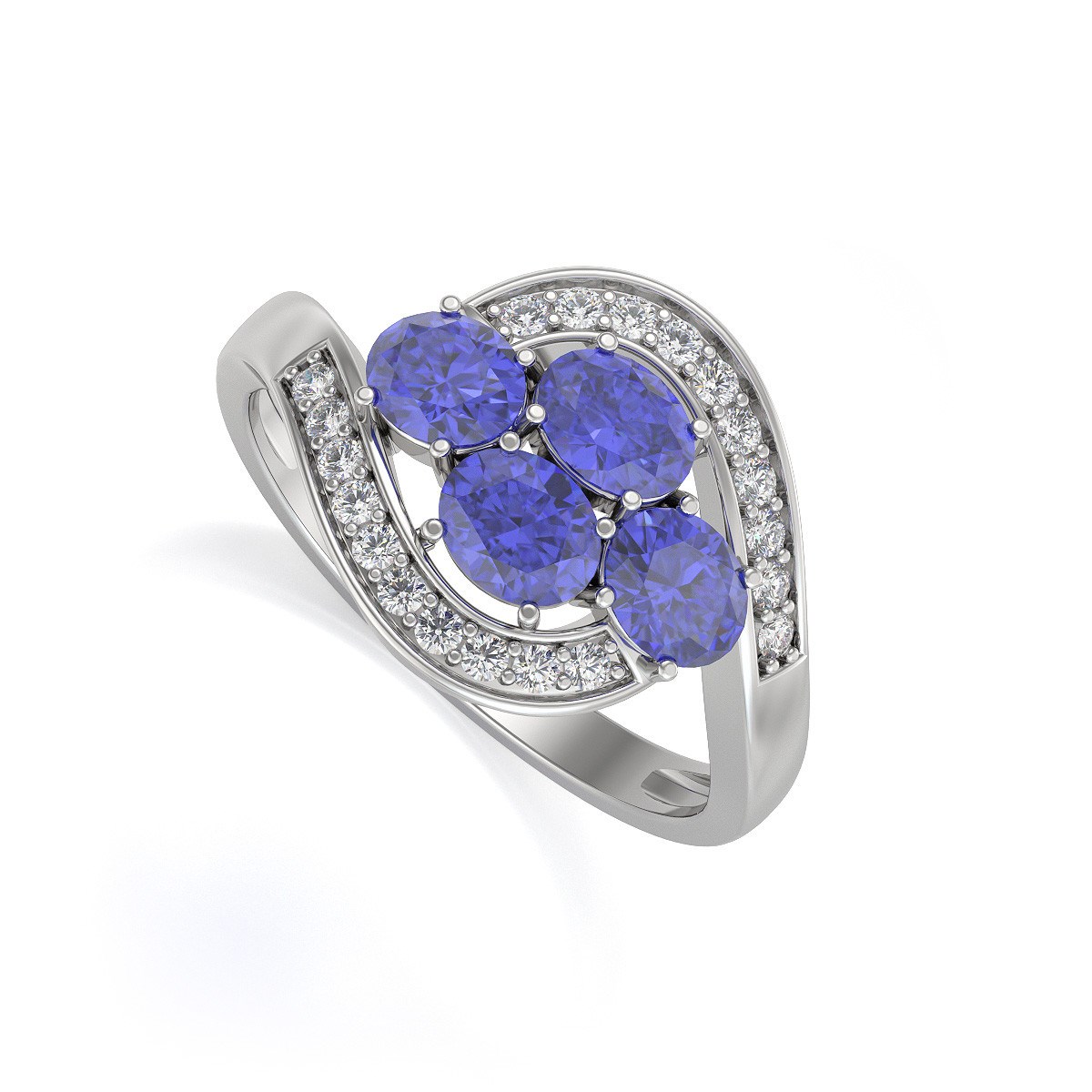 Bague Tanzanite et diamants sur Argent 925 2.91grs