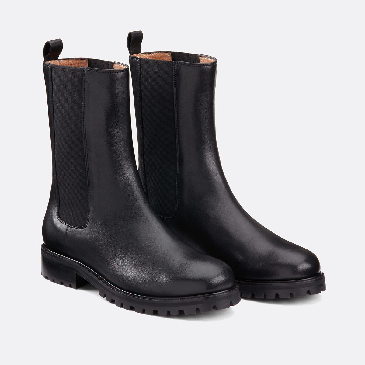 COLEÇÃO LA REDOUTE<br>Botas Chelsea com sola serrilhada em couro liso