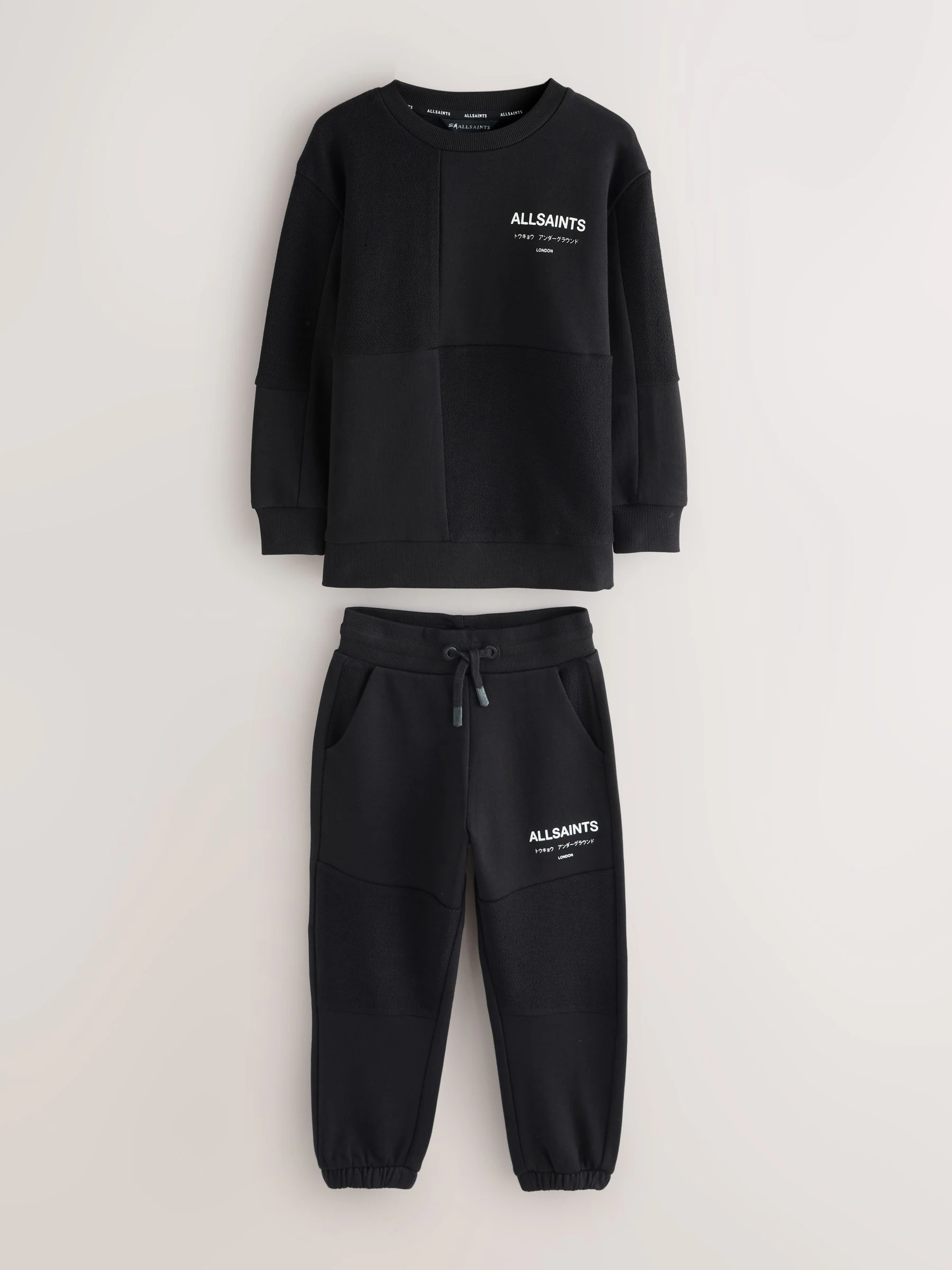 Zwart - smALLSAINTS Underground Oversized Textured Panel Sweatshirt and Joggers Set