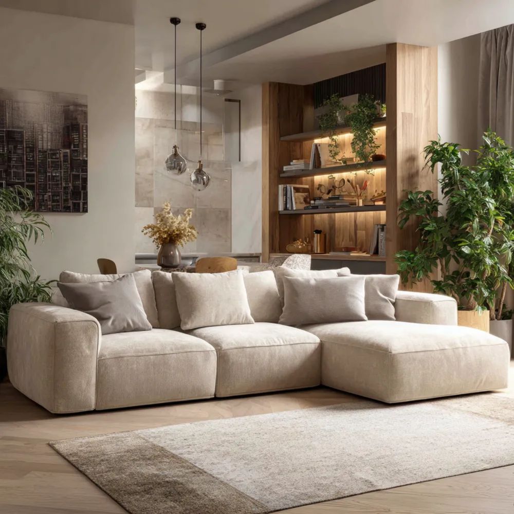 Modernes Ecksofa Stoff 280x160x85 cm - Beige - Bequeme Wohnlandschaft