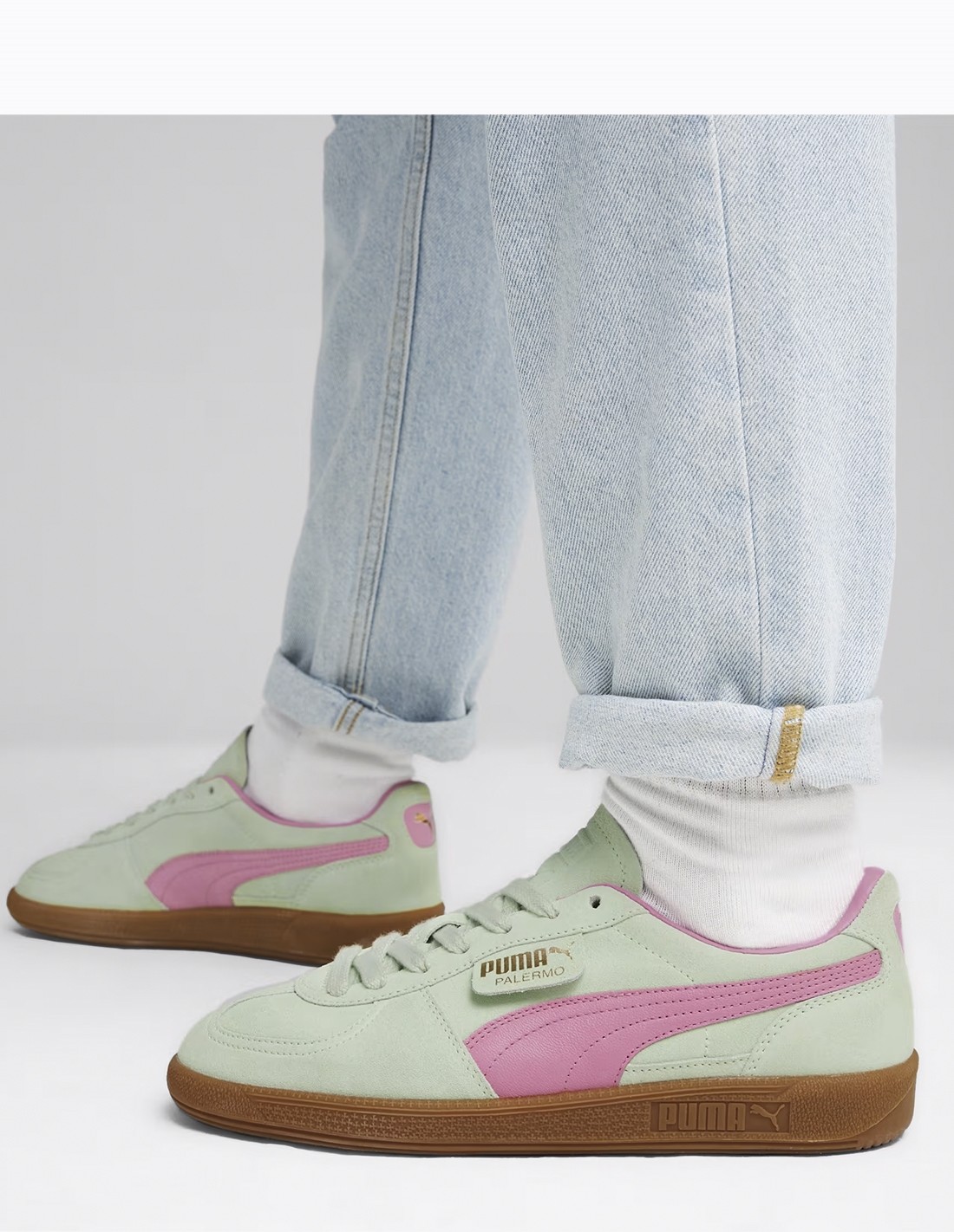 puma Sneakers Femme Palermo Vert/Rose Daim