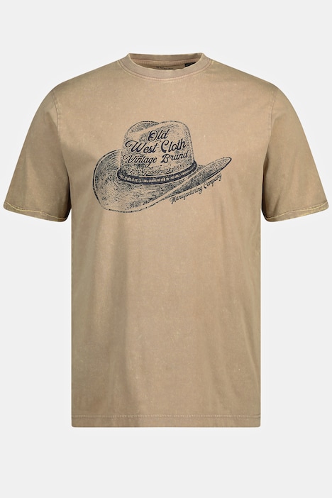 T-Shirt, Halbarm, Vintage Look, Cowboy-Hut Print, Rundhals, bis 8 XL