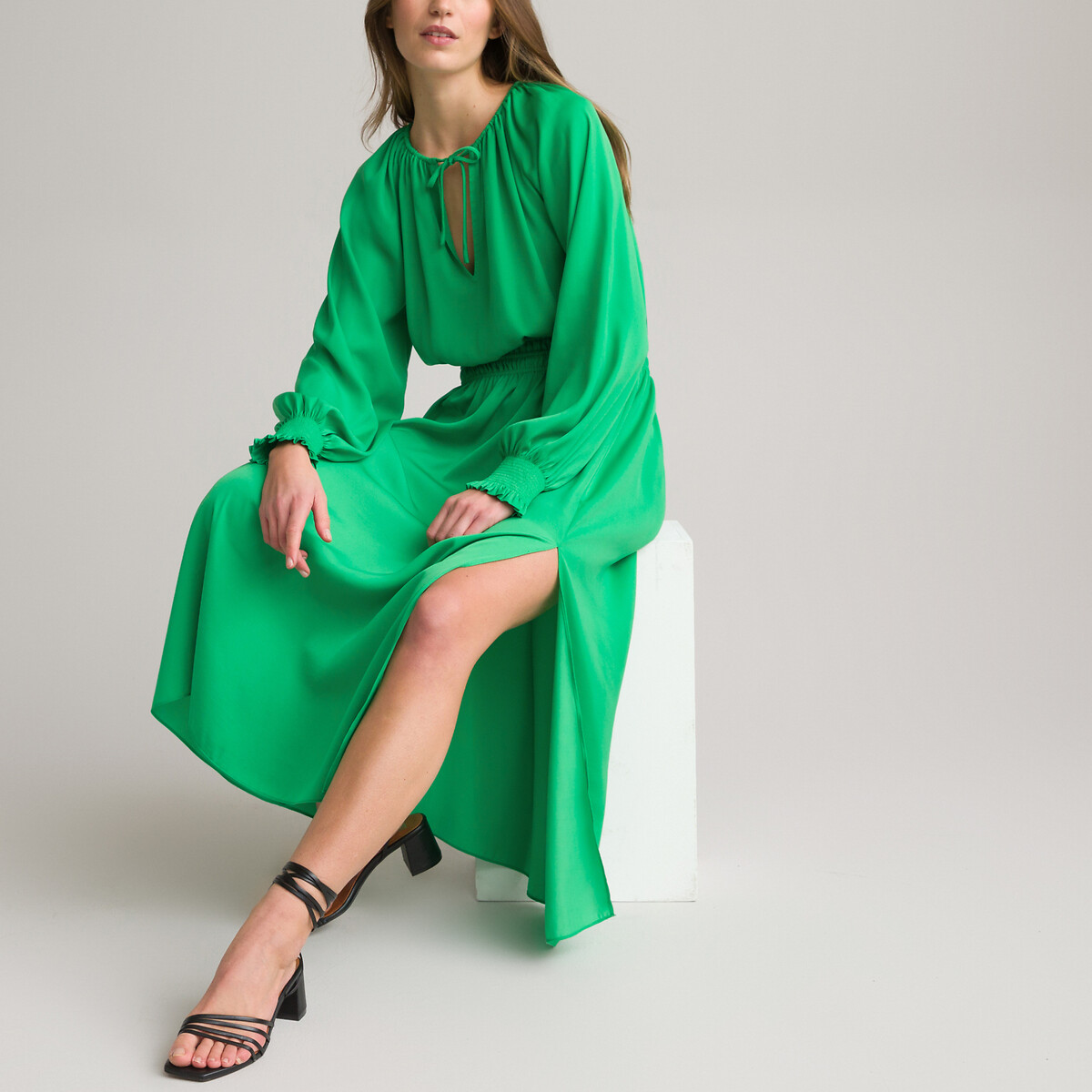 COLEÇÃO LA REDOUTE<br>Vestido longo maxi com detalhes franzidos