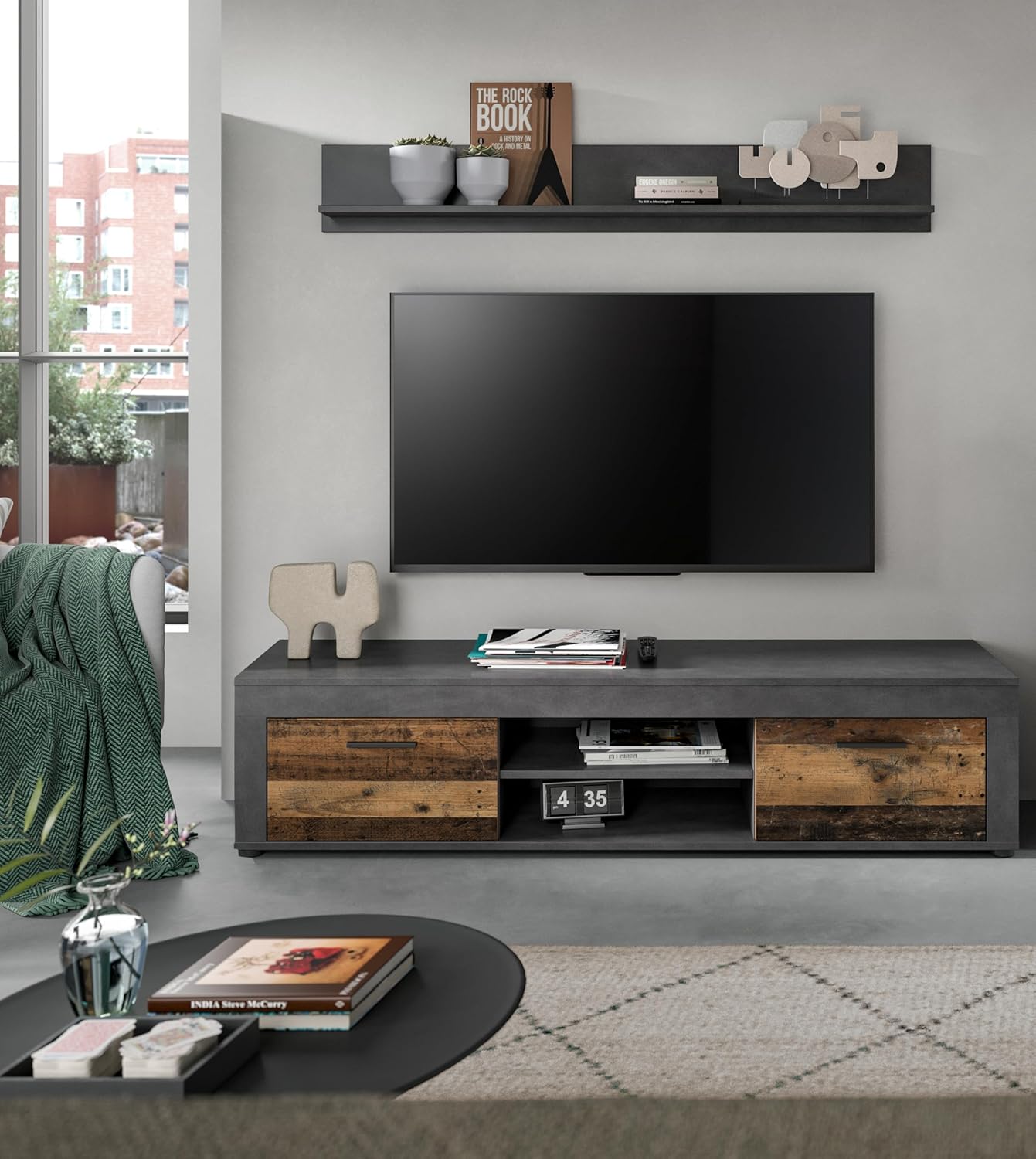 xonox.home Wohnzimmer Jam Lowboard TV-Board Wohnzimmerboard Medienmöbel TV-Bank TV-Schrank in Front Old Wood Nb. Korpus Matera Nb., ca.160x37x40 cm