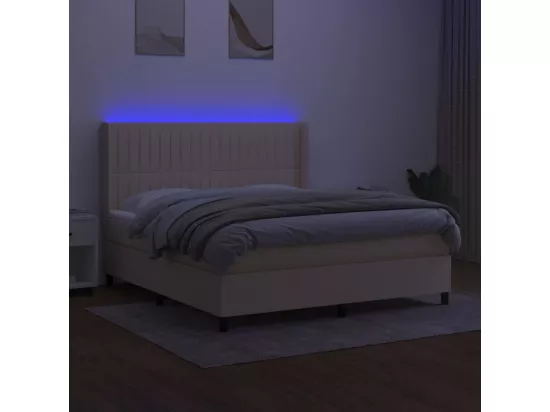 Sommier tapissier avec matelas et LED Crème 160x200 cm Tissu