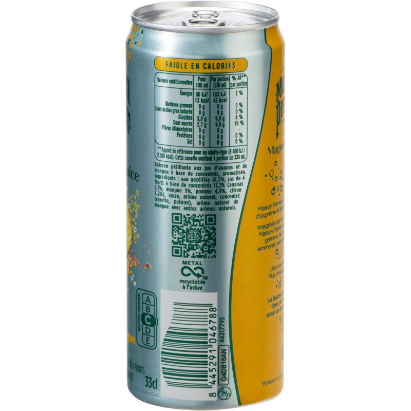 Eau gazeuse Maison Perrier & Juice ananas mangue 33 cl - 24 canettes
