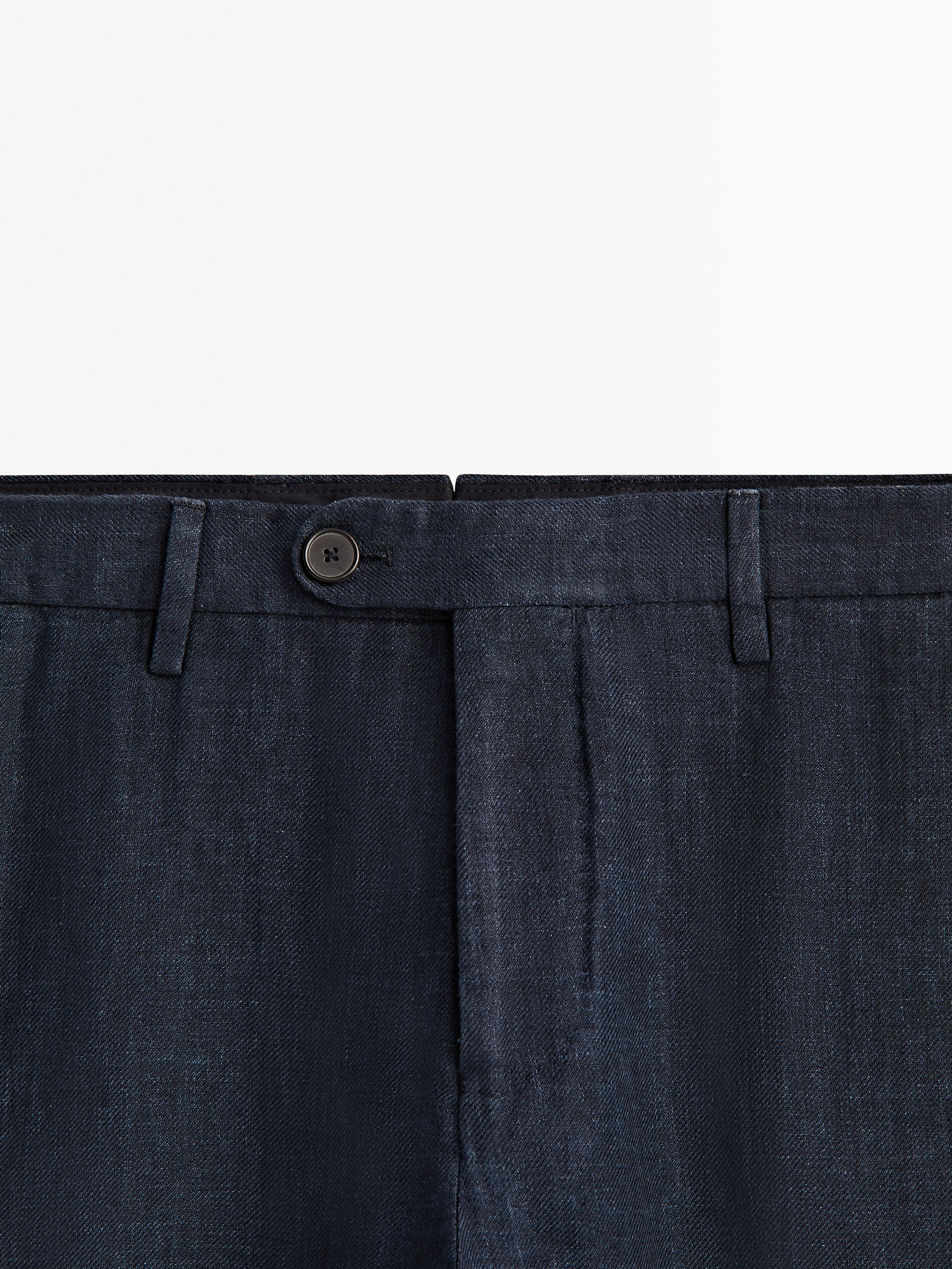 Calça de alfaiataria em linho sarjado azul marinho - AZUL MARINHO