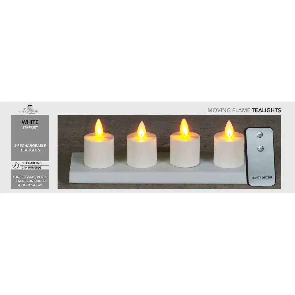 Anna's Collection Oplaadbare LED theelichtjes - 4x - wit - H6 cm