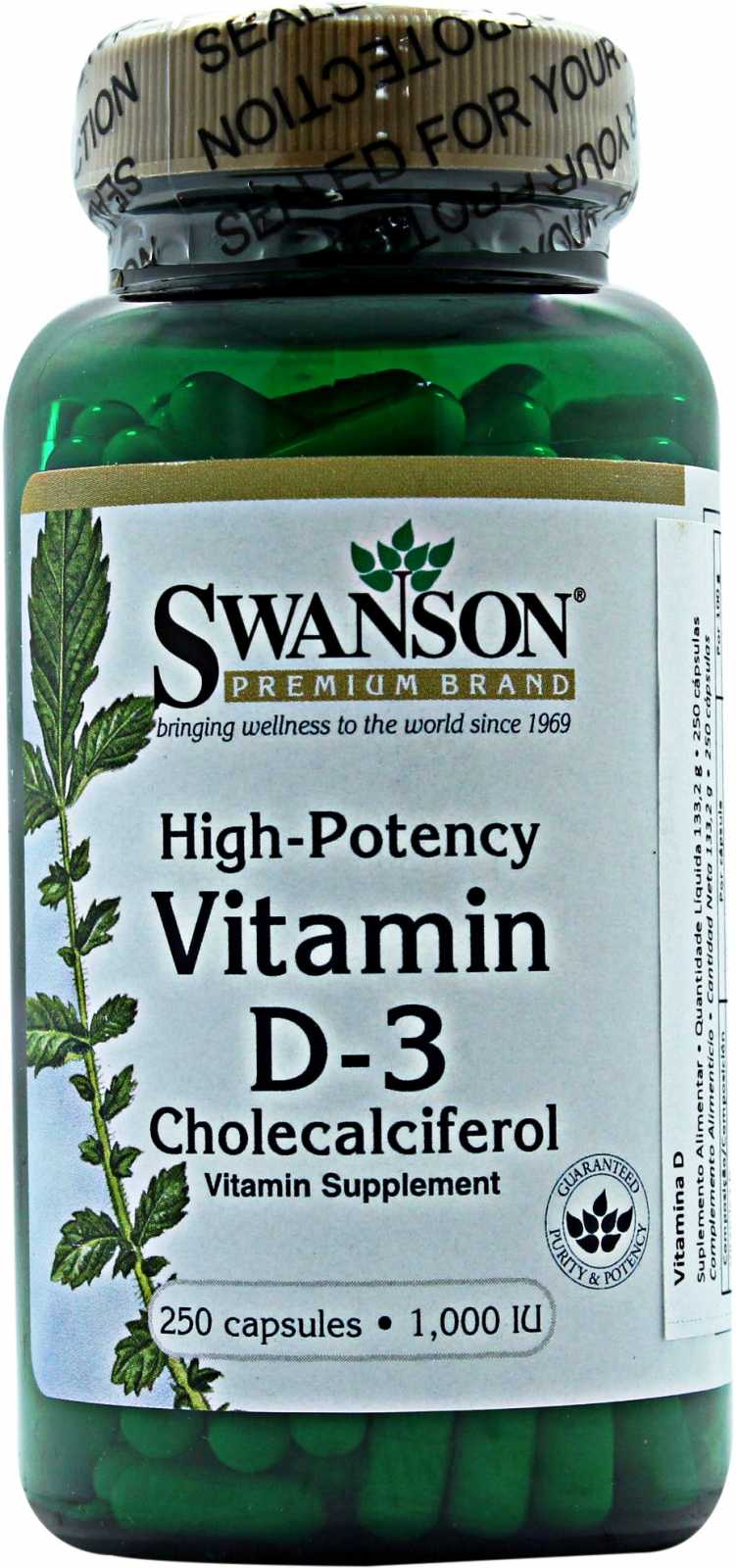 Vitamina D-3 de alta potência Swanson 1000 UI 250 cápsulas