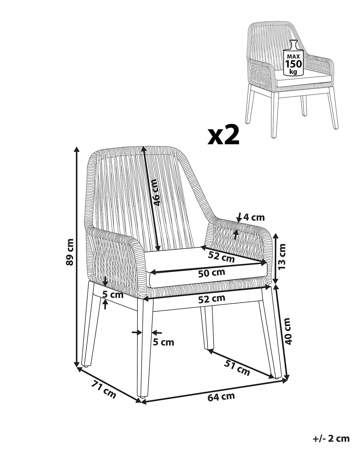 Set van 2 stoelen met zitkussen OLBIA Synthetisch materiaal Zwart