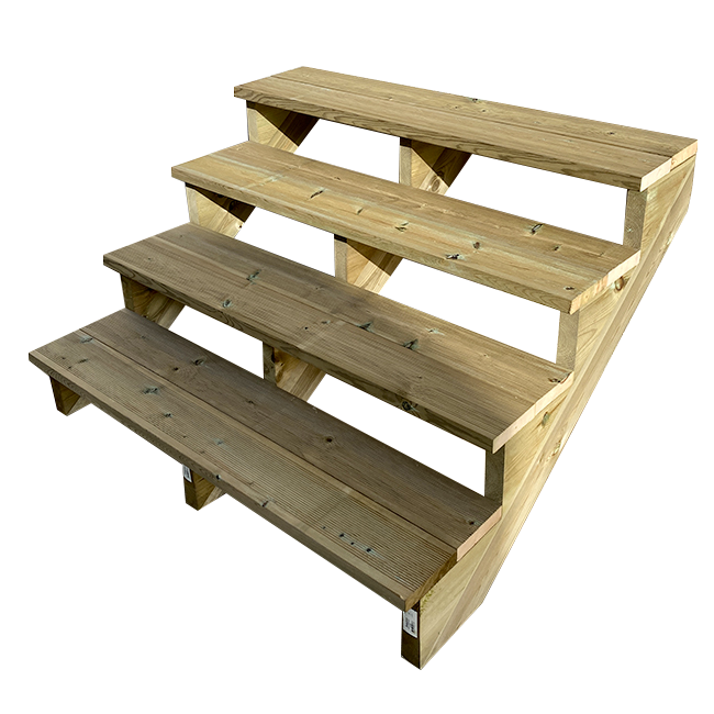 Tuintrap, buitentrap, terrastrap, hout, H71cm, 4 treden, breedte 120cm, ZONDER stootborden