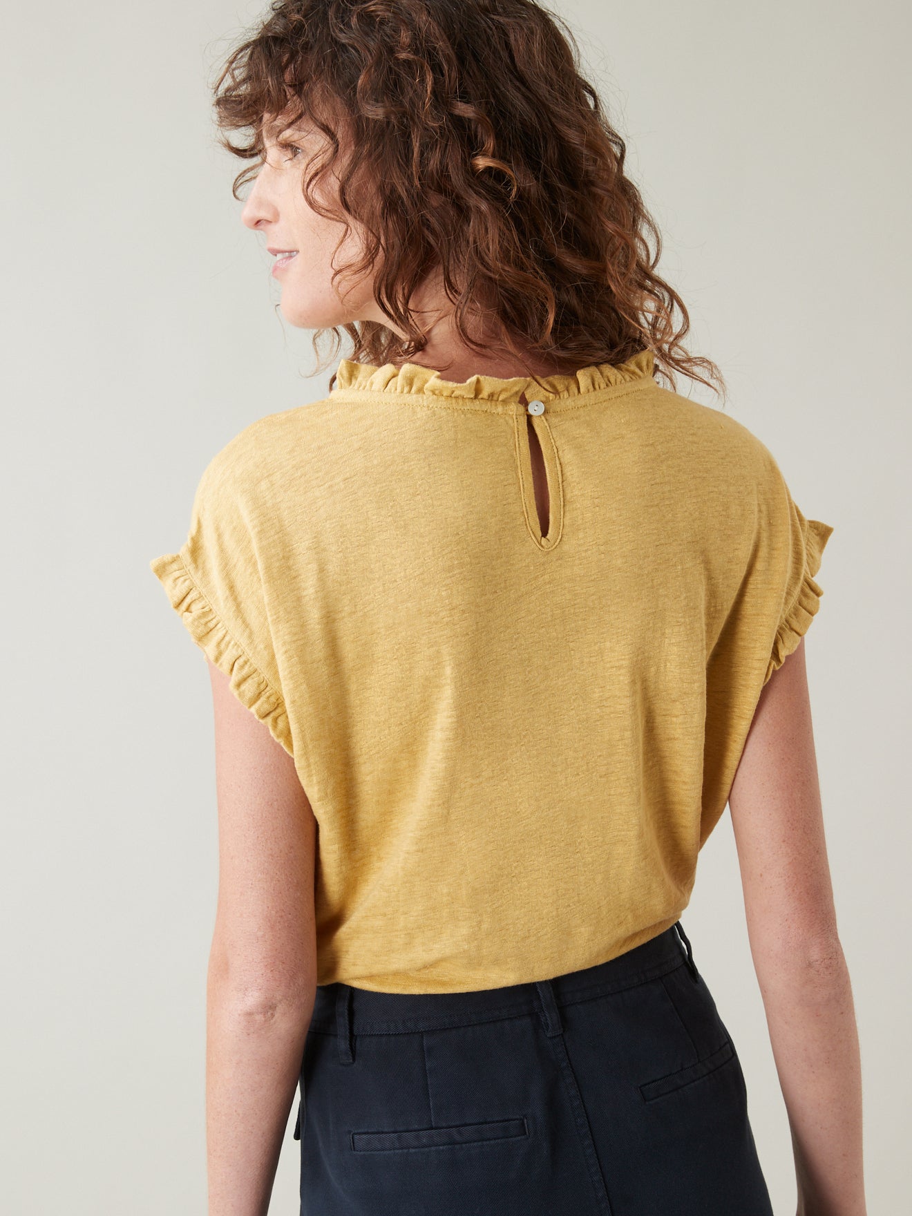 T-shirt lin col froufrou femme