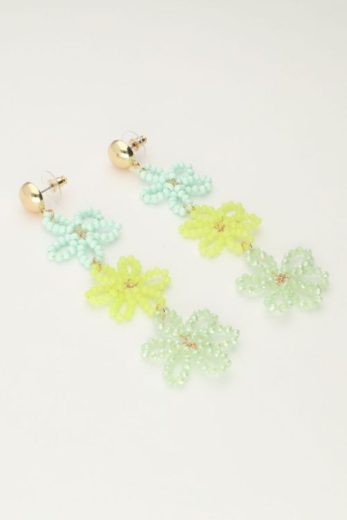 Statement oorbellen met 3 groene bloemen