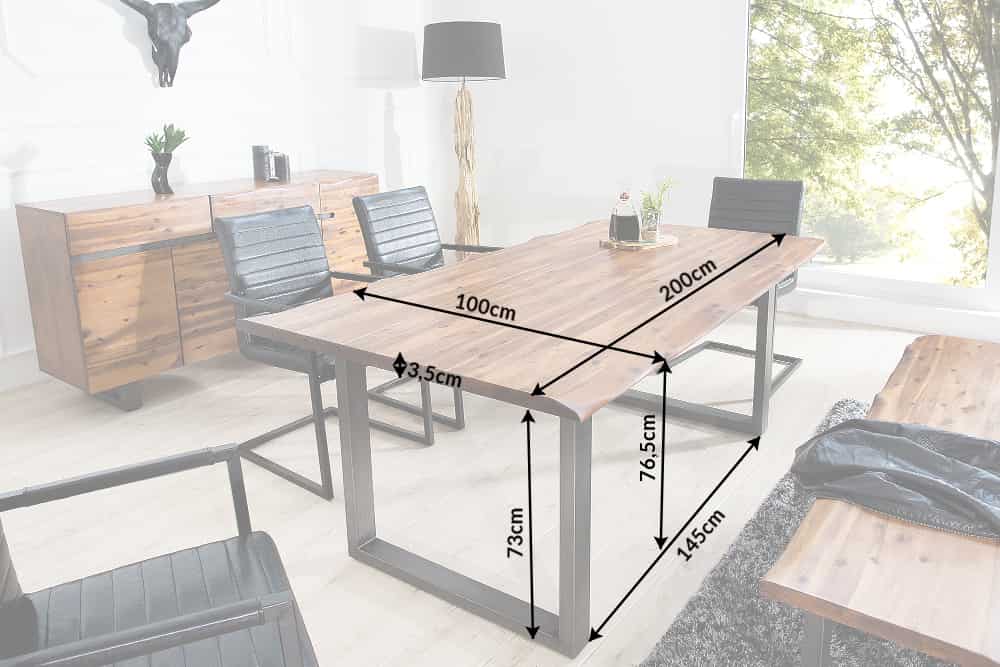 Massiver Baumstamm Esstisch GENESIS 200cm Akazie Baumkante Kufengestell Industrial Finish