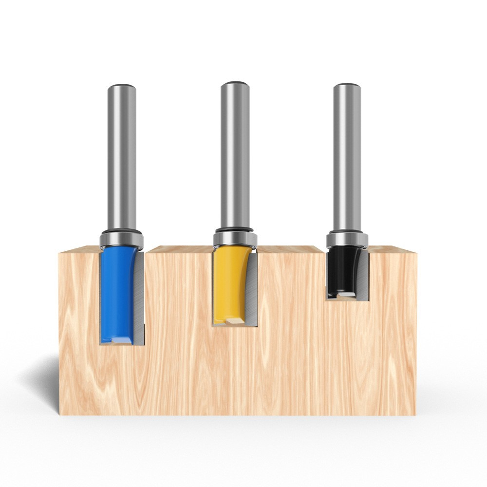 (3er Set) Ø8mm Schaft Bündigfräser Anlaufkugellager Werkzeug für Holz inkl. Aufbewahrungsbox
